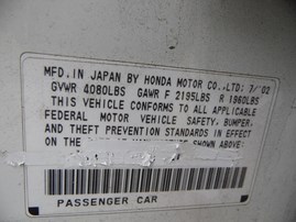 2003 HONDA ACCORD LX WHITE 4DR 2.4L VTEC AT A18800